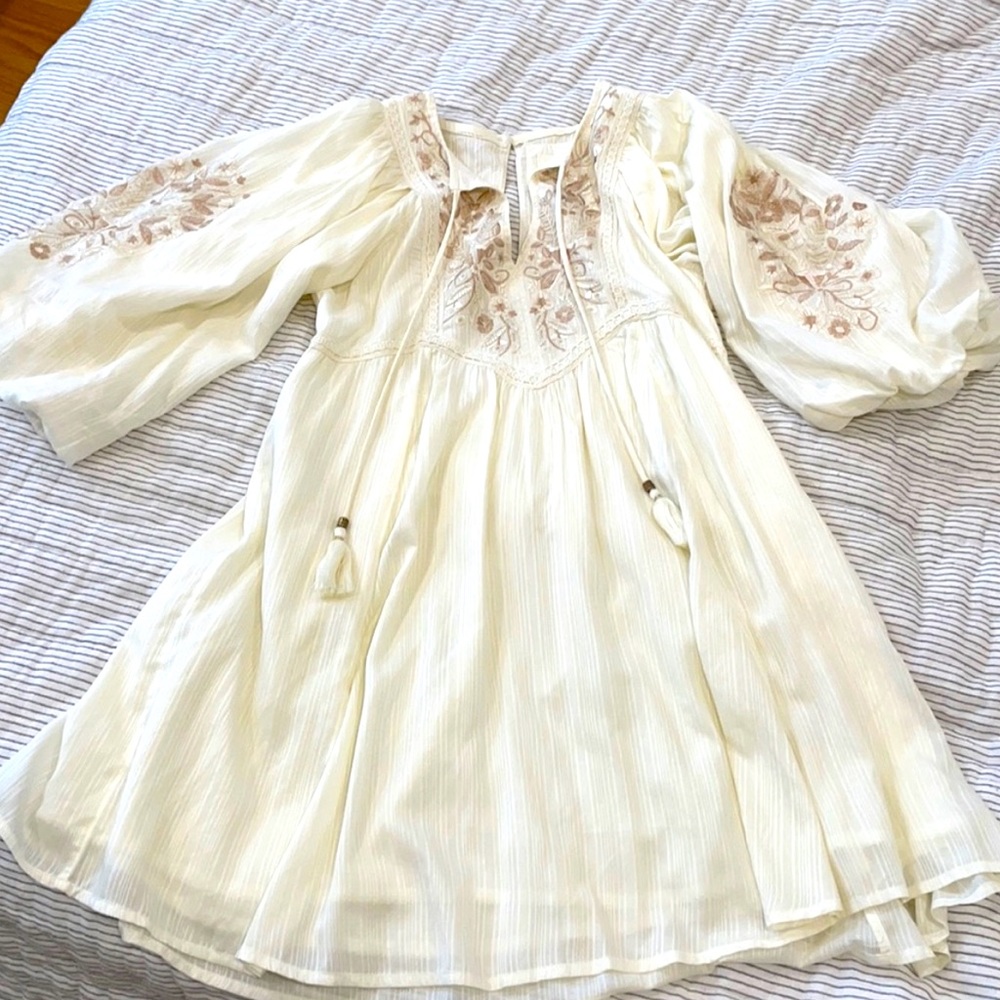 Anthropologie Embroidered White Mini Dress
